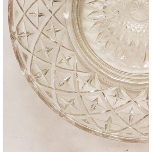 Serving Dish- Clear Pressed Glass- Diamond and Star Pattern - Picture 6 of 9